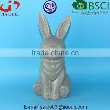 BSCI Audit Factory EASTER Decorative Bunny Glazed Grey/white Ceramic Rabbit Figurines, Ceramic Animal Figurines photo-2
