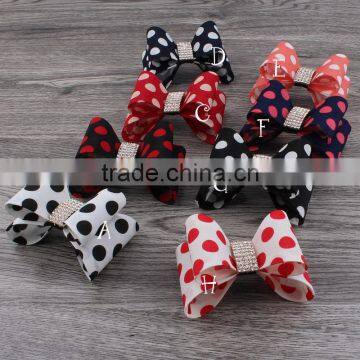 plastic bow flower clip wtih rhinestone center for kids hair accessories