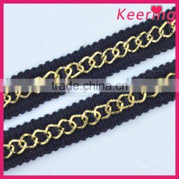 wholesale fashion black tape and gold metal clothing trim WTPE-036