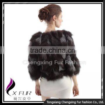 CX-G-A-228 New Fashion Women Patchwork Silver Fox Fur Coat photo-4