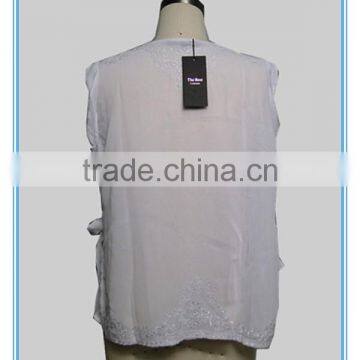White Chiffon Embroidery Design Casual Blouse For Fat Woman Clothing photo-3