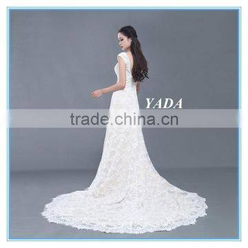 High Quality Italian Lace Cap Sleeve A Line Long Wedding Dress photo-4