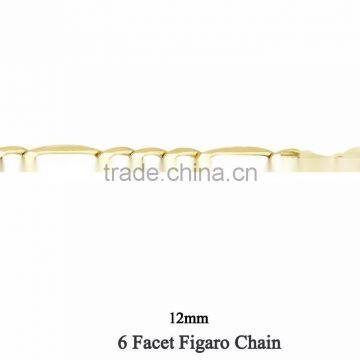 12 MM Gold Plated 6 Facet Figaro Chain Necklace