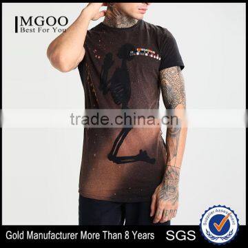MGOO New Arrival Full Print Mens Streetwear T-Shirt Short Sleeve Longline Curve Bottom T Shirts