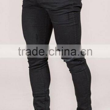 Hot Style Bleach Wash Raw Edged Damaged Cotton Denim Urban Jeans Mens photo-3