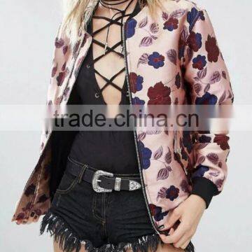 Runwaylover EY1060C Europe Style Ladies Autumn Wear Flower Printed Baseball Jackets