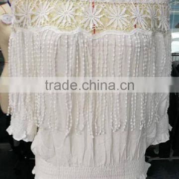 Latest fashion white color latest net designs lace 3/4 sleeve lady blouse for sale