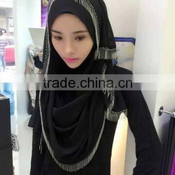 Muslim Burst Head Scarf Pearl Chiffon Tassel Long Towel Hui Female Scarf Hooded Quick Sell Through photo-3