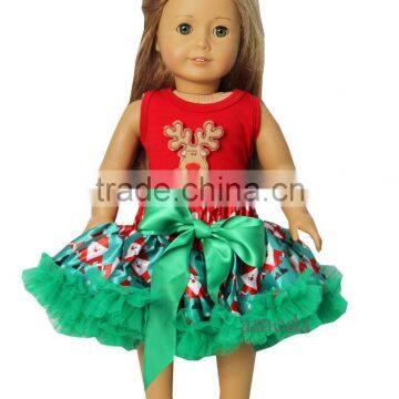 18" Doll Christmas Santa Green Pettiskirt with Reindeer Red Tank Top