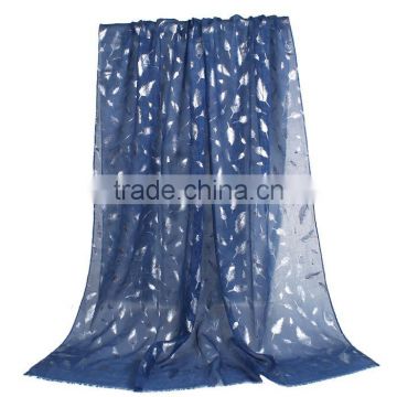 Cotton Polyester Blend Scarves & Wraps Rectangle Silver Blue Feather Scarf Wholesale