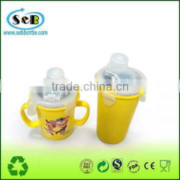 double wall cartoon plastic and stainless steel cup with lids for kids