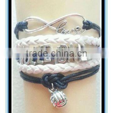 2015 factory price blue & white volleyball bracelet leather volleyball bracelet wholesale