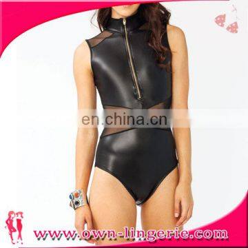 Black Bodysuit Teddy Lingerie Women Sexy sleeveless Sheer mesh bodysuit
