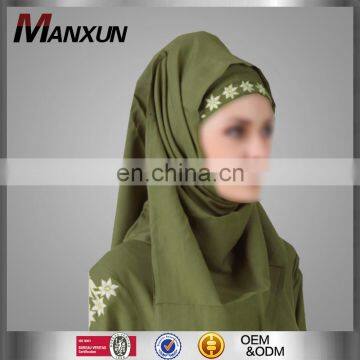 Muslim Hijab Dubai Islamic Scraf Embroidery For Girls Green Floral Latest Design