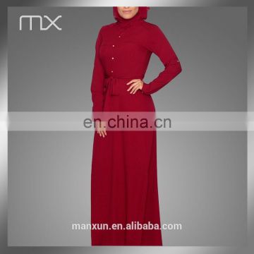 Muslim Simple Deign Formal Wear Long Sleeves Red Color Chiffon Maxi Dresses