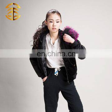 Wholesale China Fashion Custom Fox Fur Lining Velvet Satin Bomber Jacket