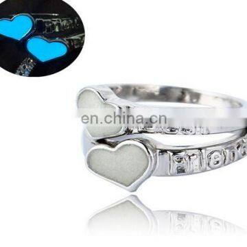 Best Frineds Heart Silver Glow in the Dark Jewelry Ring New