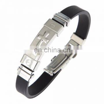 Fashion Silicone Stainless Steel Cross Bracelet for Man Custom photo-3