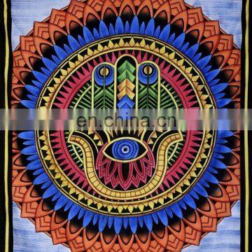 Indian Handmade Hamsa Fatima Mandala Wall Drapery Curtain Set Cotton Boho Drapes Window Decor Curtain Set photo-2