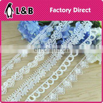 width 1-3cm white polyester embroidery lace trim dyeable