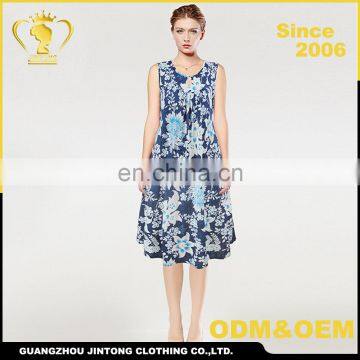 Wholesale girl fashion beautiful flower printed sleeveless lady summer dresses for mid aged women