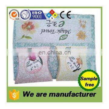 china factory oem welcomed compressed nonwoven korea magic towels individual color box packing for one-time use