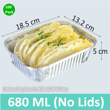 Aluminum Tins Baking (100 Pack), Aluminum Foil Pans, Foil Pans for Toaster Oven, Aluminum Disposable Pans for BBQ, Catering, Baking, Cooking (680 ML)