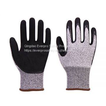 Anti Cut Level 5 13G HPPE Fiberglass Liner Nitrile Sandy Coated Cut Resistant Gloves with EN388 4544C