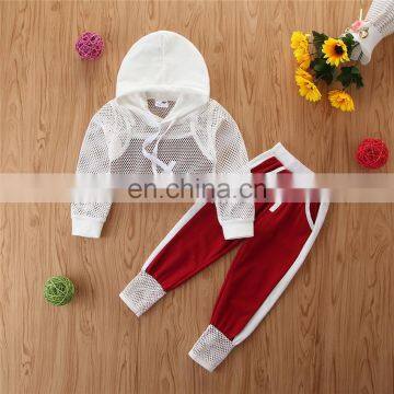 Girls' Hooded Mesh Blouse and Suspenders Matching Trousers 3 Piece Girl Boutique Summer Suit photo-4