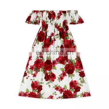 Baby Girl off shoulder Floral Printing Rose dress Girls Summer Party Dresses Wholesale boutique baby dress