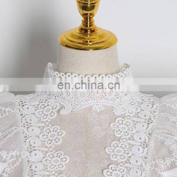 Casual Lace Turtleneck Long Sleeve Ruffles Perspective Mesh Women's Blouses