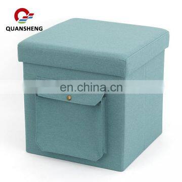 Customized modern faux linen foldable ottoman stool covers pouffe box storage ottoman with pocket