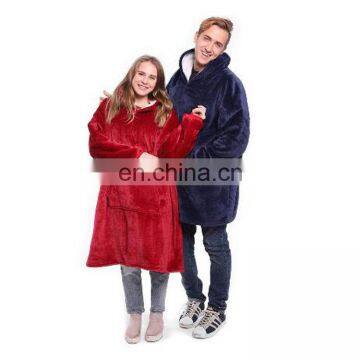 Custom Giant Pocket Design Oversized Sherpa Sweatshirt Wearable Huggle Blankets Hoodie Robe Hooded Blanket for Adults photo-4