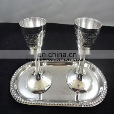 silver plated wine glasses and tray