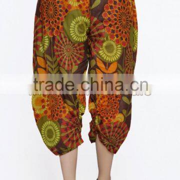 Indian Women Cotton Printed Brown Color Capri Pants Causal Trouser Yoga Dance Baggy Hippie Genie Casual Pants 2011BR