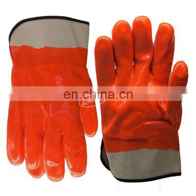 Safety Cold Weather Work Gloves Foam Insulated Orange PVC Gloves with Safety Cuff