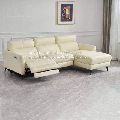 Modern Minimalist Living Room Corner Sofa Three-Seat Combination L-Shaped Chaise Longue Leather Function Electric Sofa