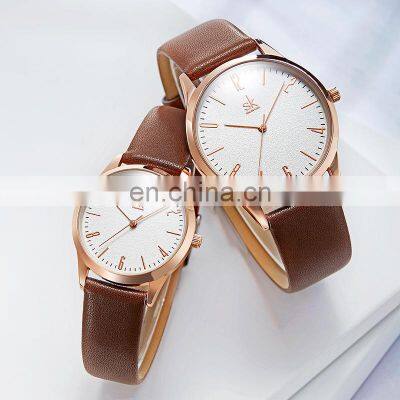 SHENGKE Brown Black Leather  K9003G/L Couples Watch Set Waterproof Sport Watches Gift Watches For Lover's Montre