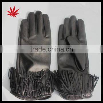 ladies fashion leather gloves with fringe detail