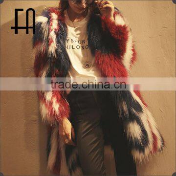 Factory direct wholesale new style long multi-color white raccoon fur knitted coat