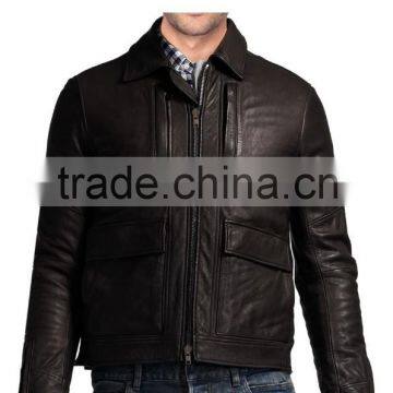 COZY LEATHER BIKER JACKET WITH FRONT CARGO POCKETS