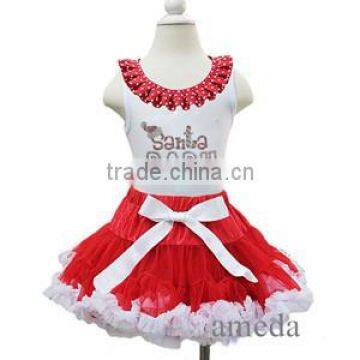 Xmas Red White Pettiskirt Tutu Rhinestone Santa Baby Tank Top Party Dress 1-7Y