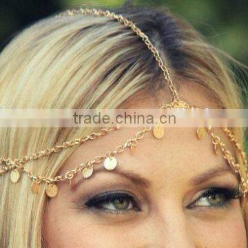 new products Fashion metal coin chain different types of elastic hair band