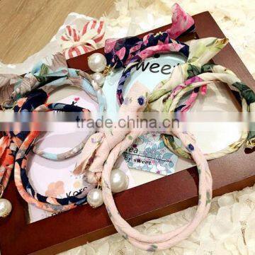 High Quality Custome Printed Floral Cat Ear Hair Tie Ponytail Holders Elastic Bands photo-2