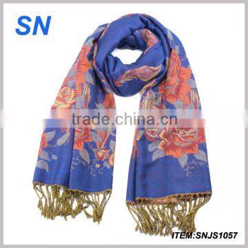 flower pattern royal blue jacquard scarf for women