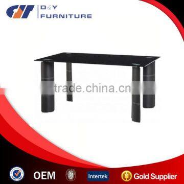 Black Tempered Glass Dining Table Metal Tube Covered with Leather