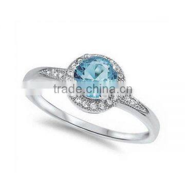 Sterling Silver Cz Promise Engagement Aquamarine Ring