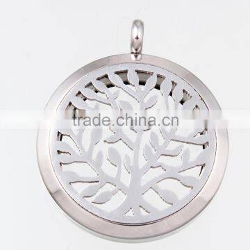 Wholesale Stainless Steel Round Hollow Tree Essential Oils Diffuser Locket Necklace Pendant