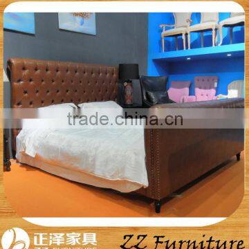 Neoclassic Style Bedroom Furniture Design Leather Vintage Wooden Bed Frame