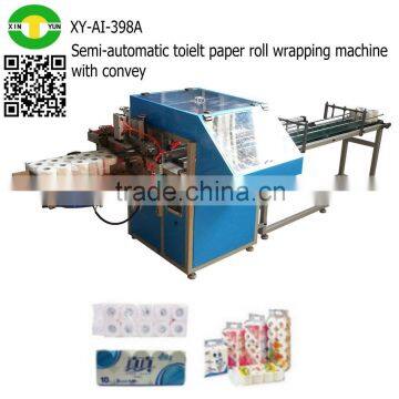 Semi-automatic toielt paper roll wrapping machine with convey